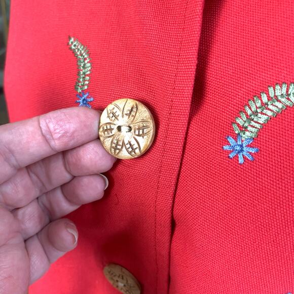 Coldwater Creek Size PM Petite Embroidered Floral Details Jacket Red Pockets - Picture 7 of 13